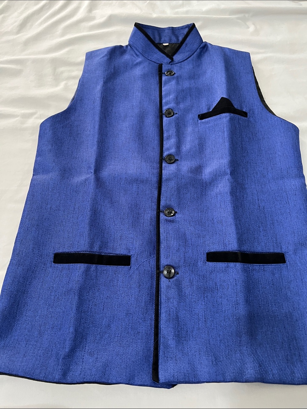 Men's Royal Blue Nehru Vest with Black Trim